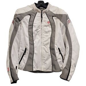 SHIFT Jacket CATALINA Women Large White Gray Motorcycle Zip Pockets Liner Armour